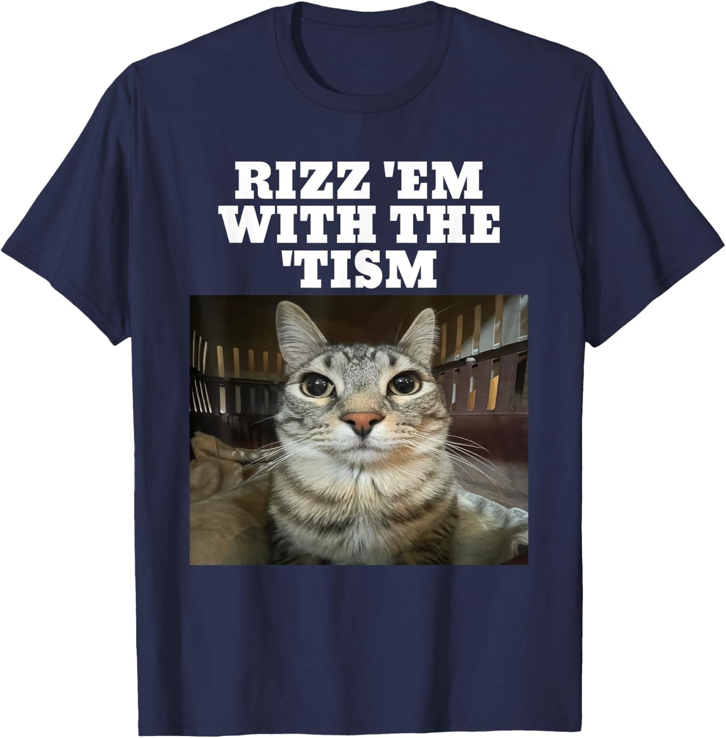 Rizz Em With The Tism Meme Autistic Cat Rizz Women Kids T-Shirt - T-Shirt | Navy
