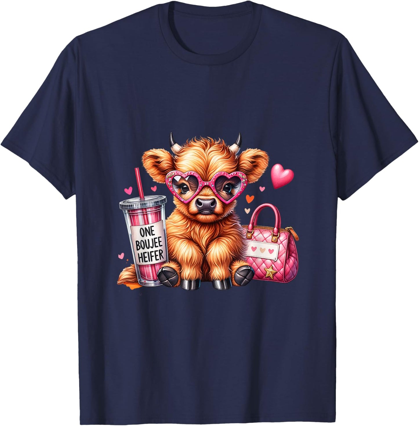 One Boujee Heifer Highland Cow T-Shirt - T-Shirt | Navy