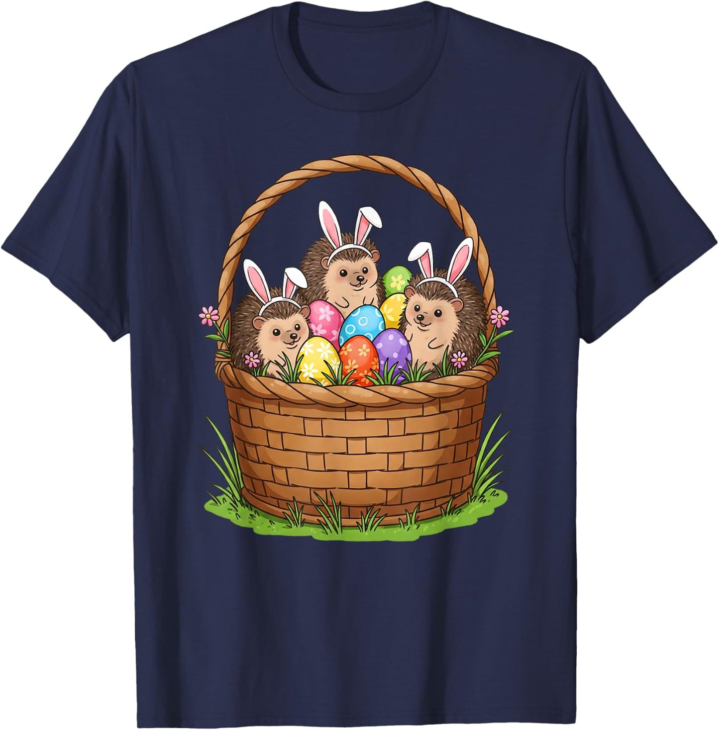 Hedgehog Bunny Easter Basket Egg Easter Day Kids T-Shirt - T-Shirt | Navy