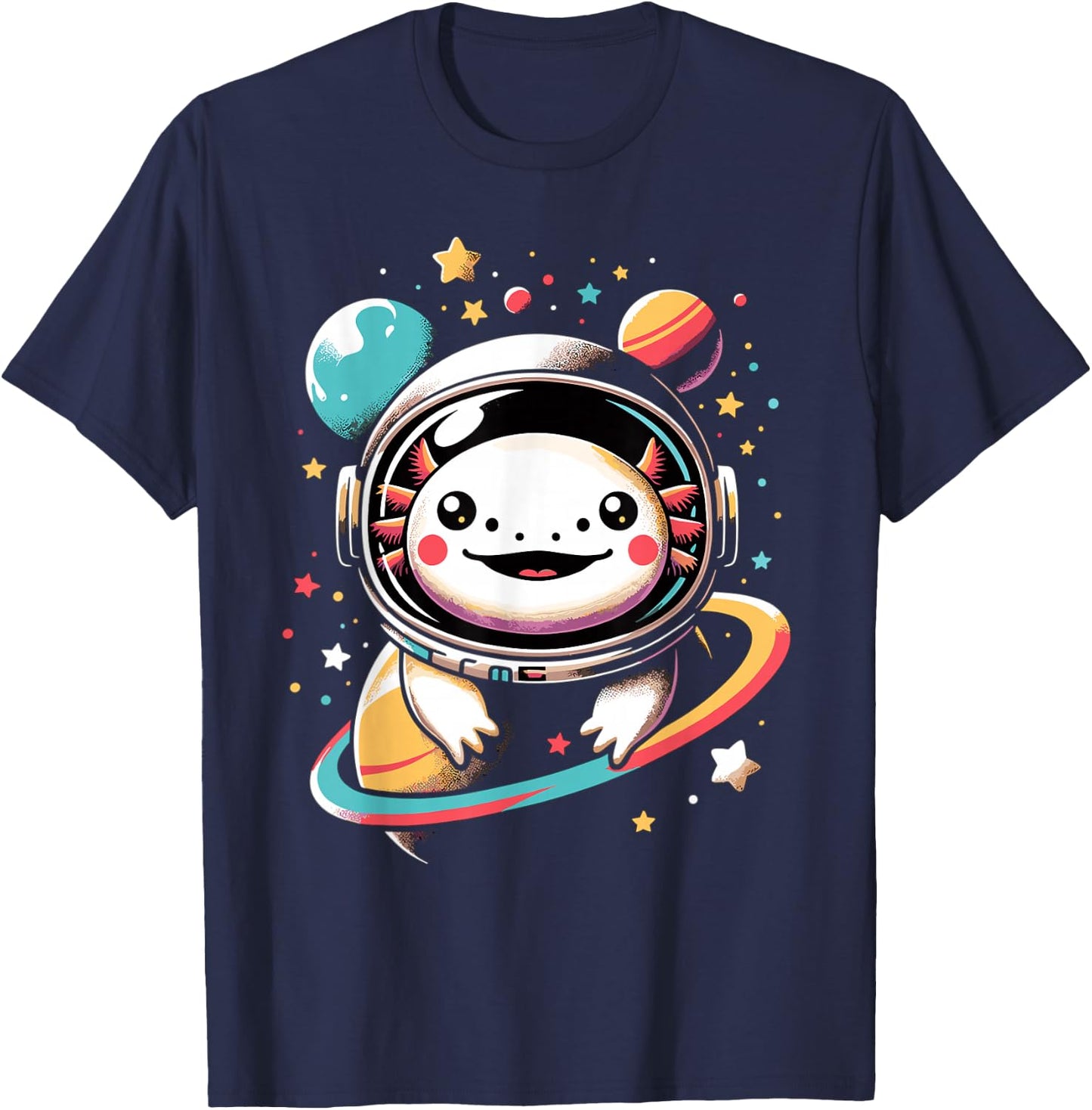 Cute Space Axolotl Kawaii Anime Space T-Shirt - T-Shirt | Navy