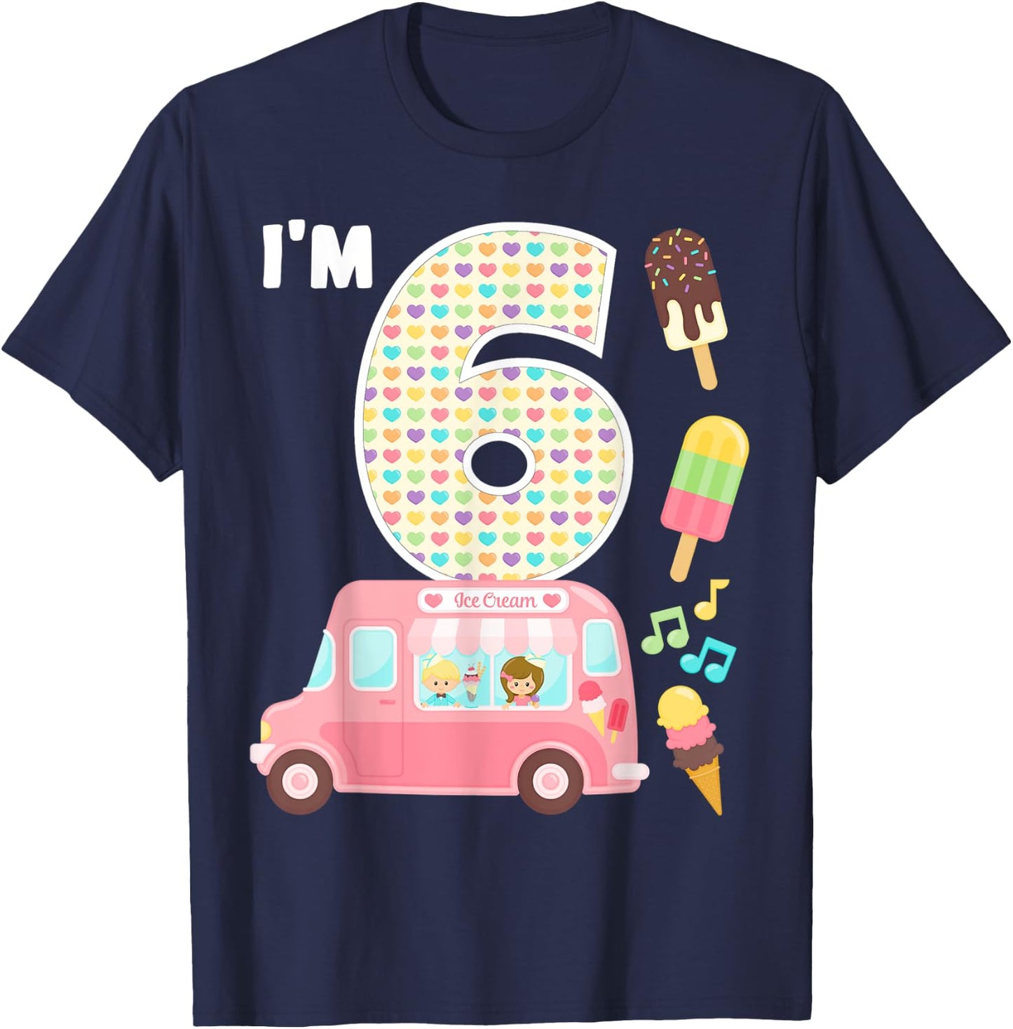 6th Birthday Crew Ice Cream Truck I'm 6 Bday Ice Cream Party T-Shirt - T-Shirt | Navy