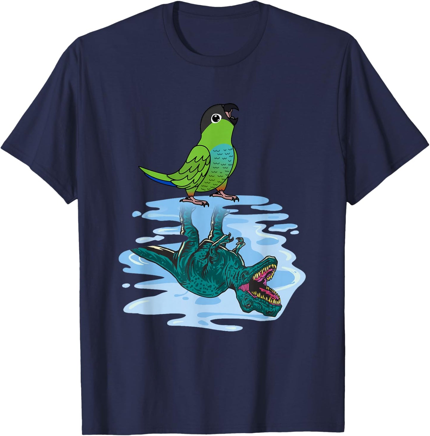 Parrot & T Rex: Mirror Image by Nanday Conure T-Shirt - T-Shirt | Navy