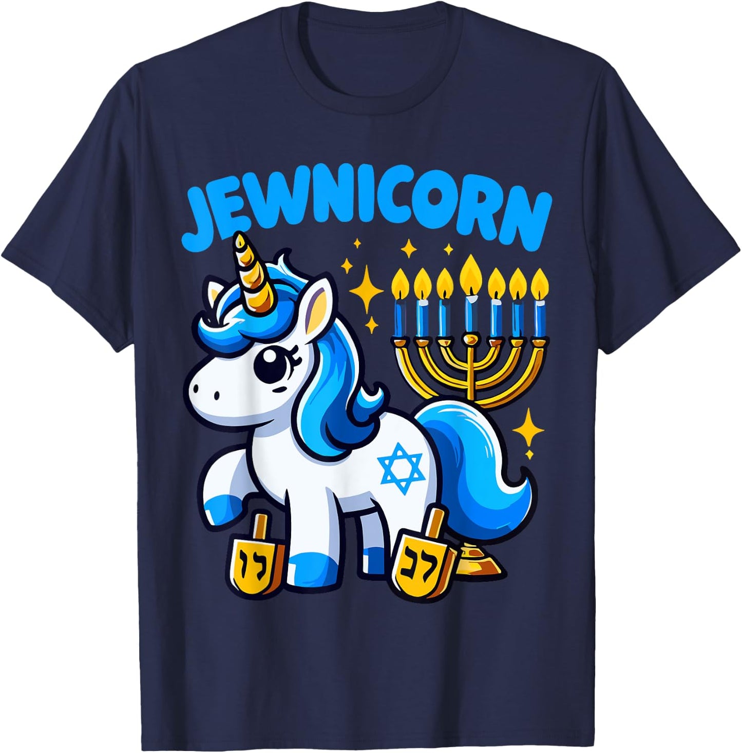 Jewnicorn Jew Unicorn Cute Hanukkah Pajamas Chanukah Girl T-Shirt - T-Shirt | Navy