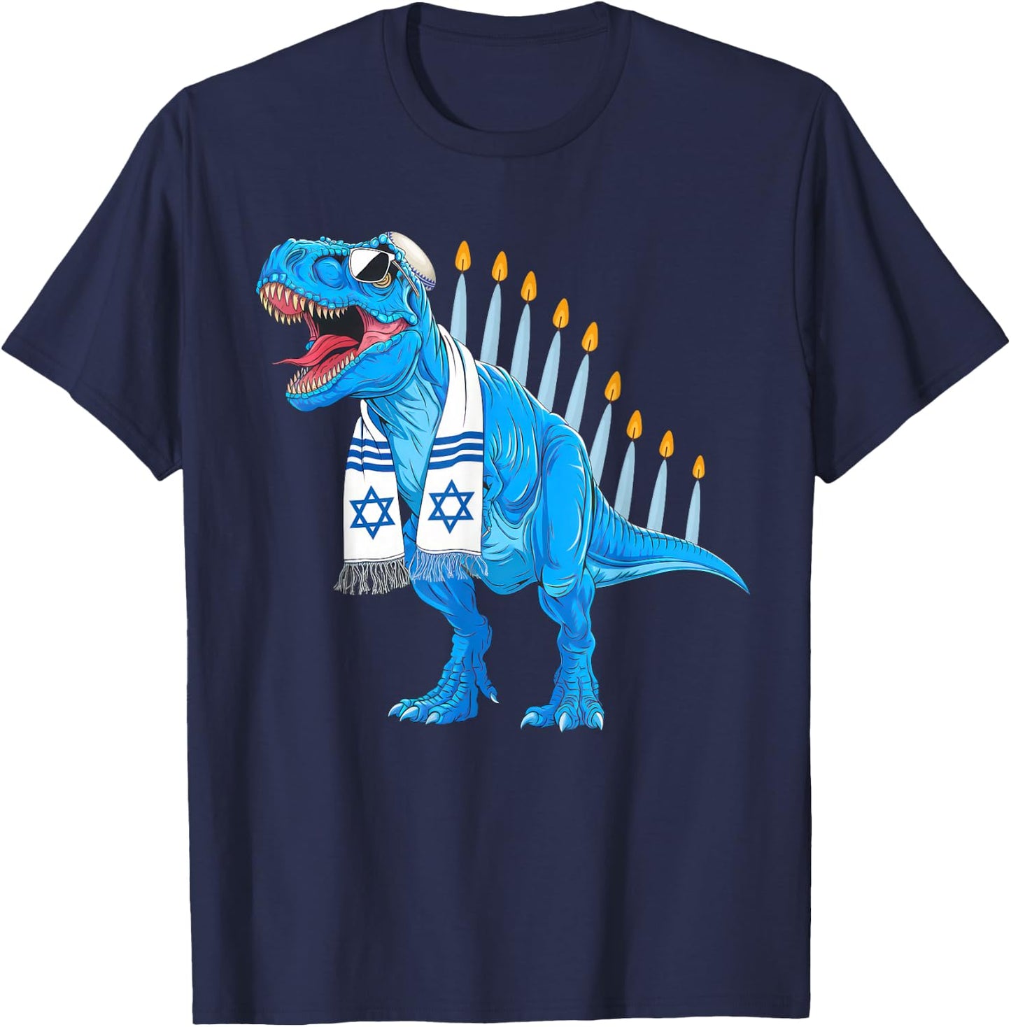 Menorasaurus Rex Shirt Menorahsaurus Hannukah Dinosaur T-Shirt - T-Shirt | Navy