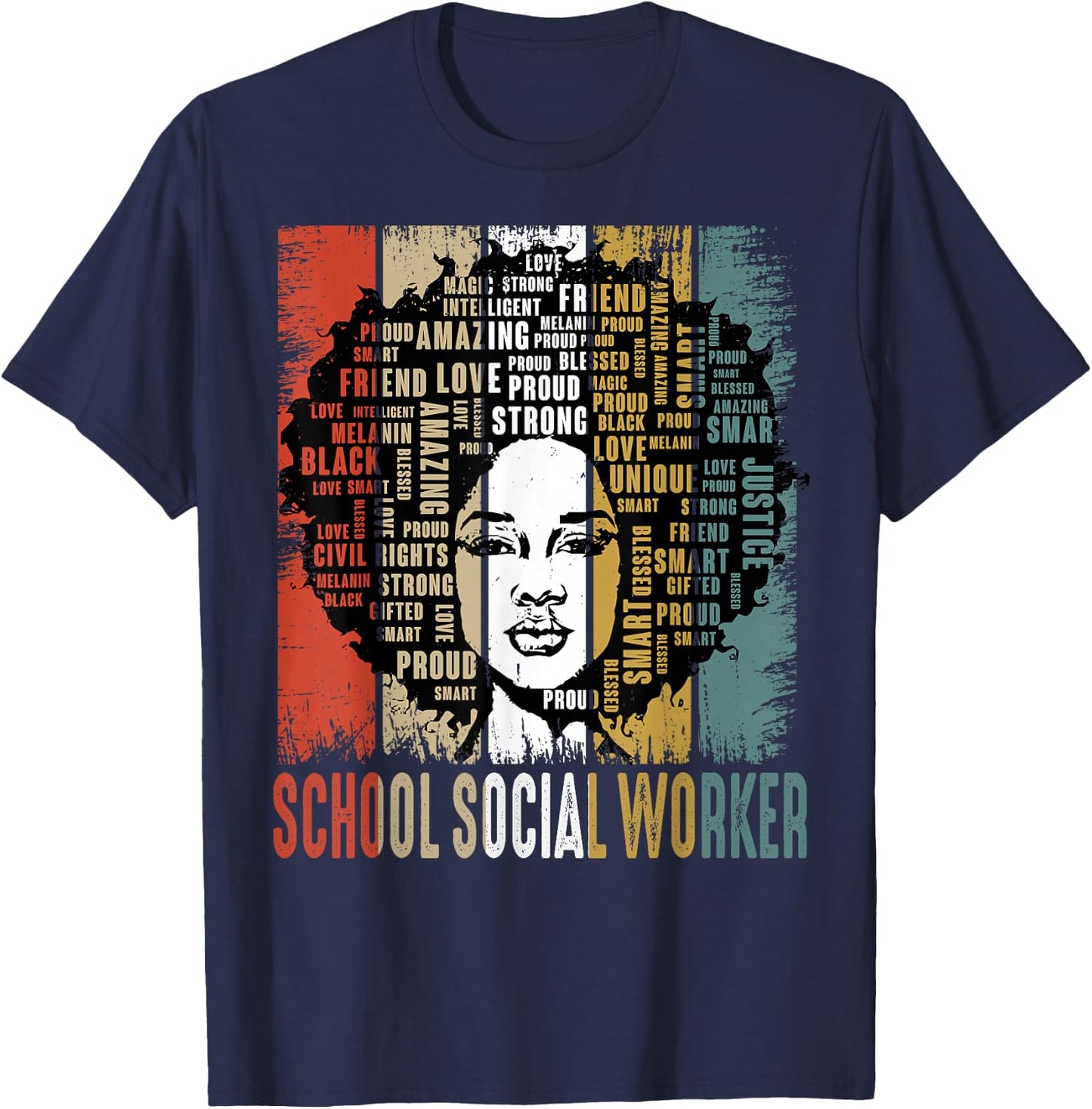 School Social Worker Afro African Women Black History Month T-Shirt - T-Shirt | Navy