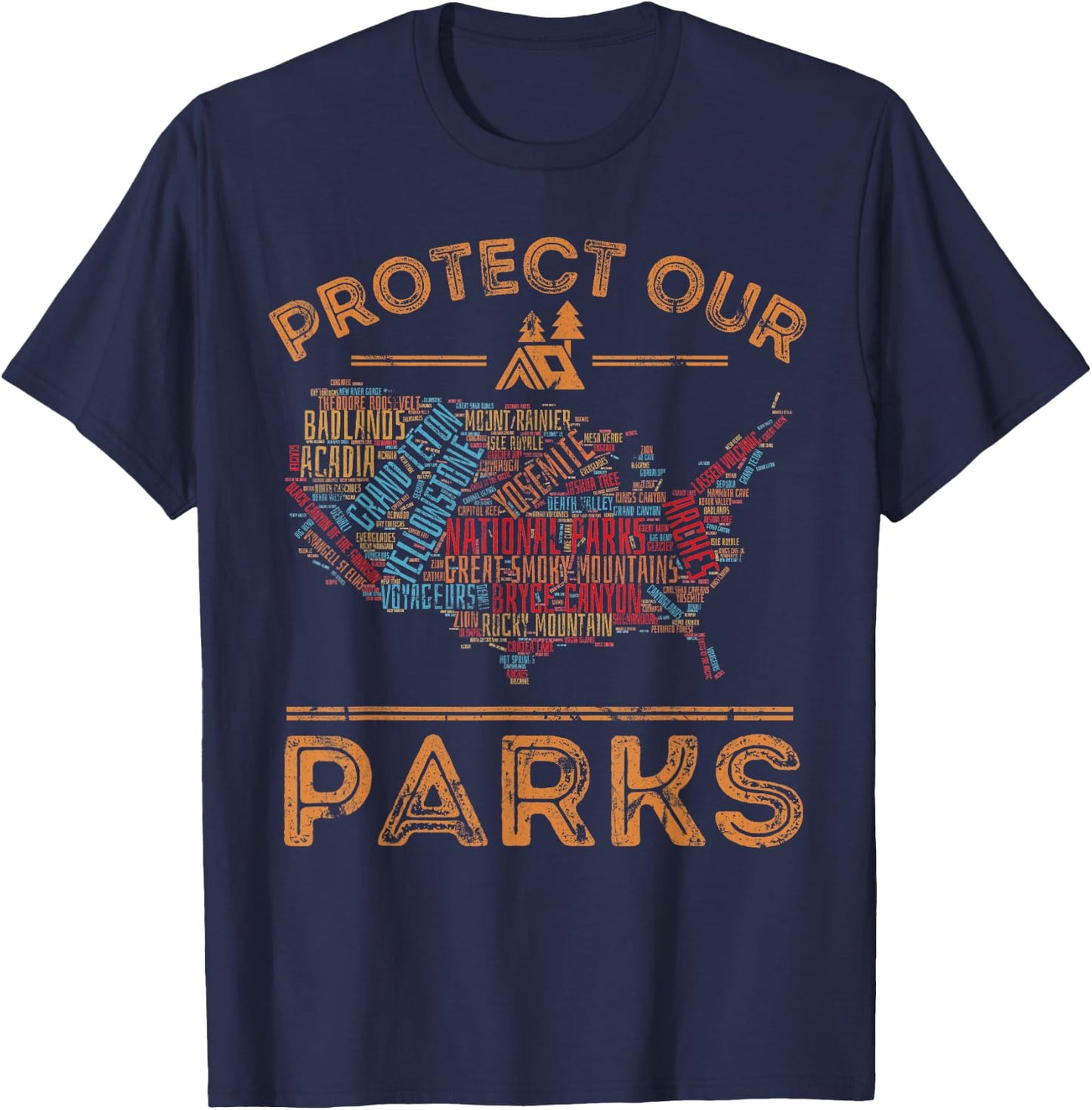 Protect Our Parks National Park Map Hiking USA T-Shirt - T-Shirt | Navy