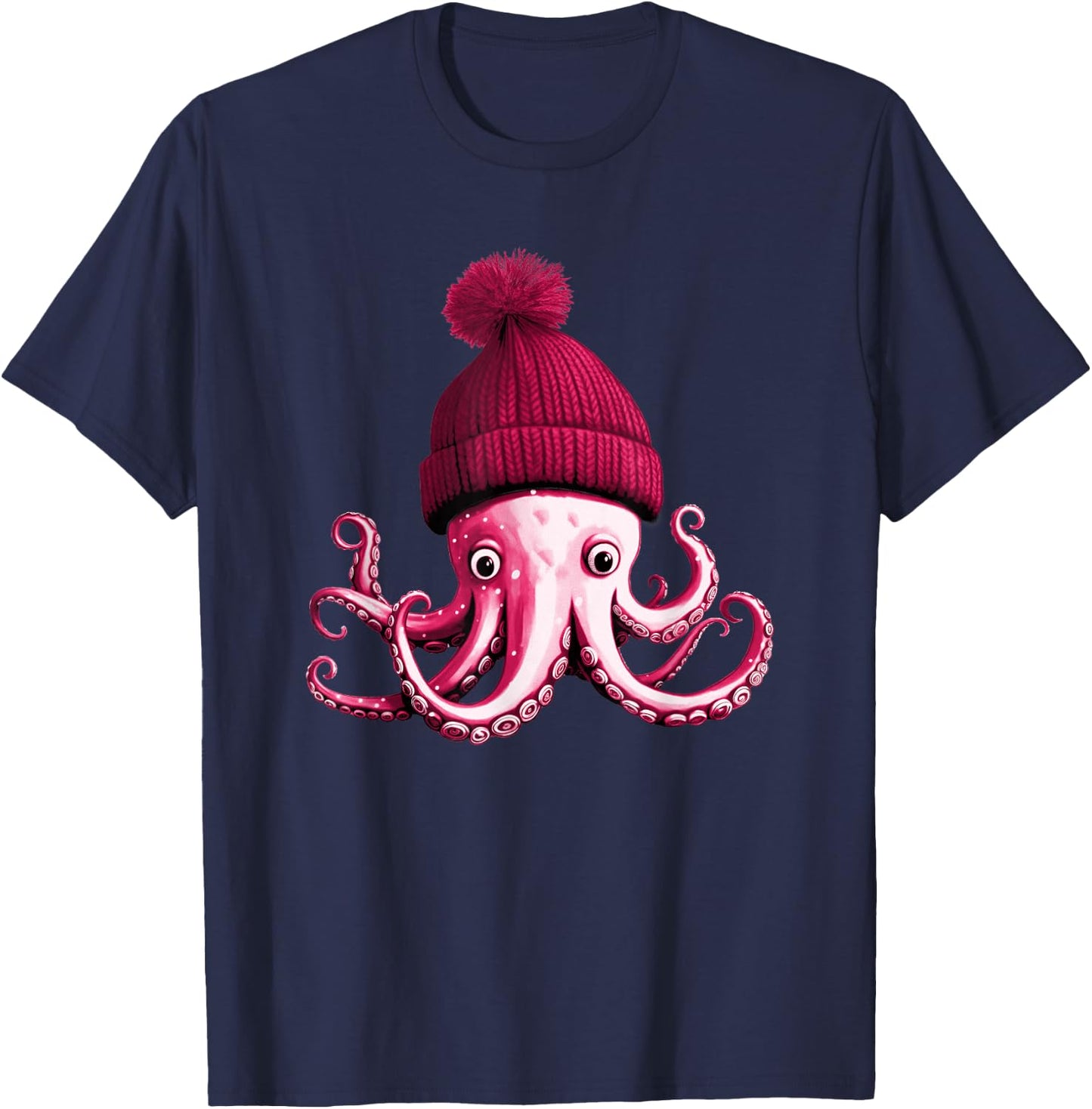 Cephalopod Octopus Lover Chilling in Red Cap Novelty Clothing T-Shirt - T-Shirt | Navy