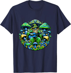 Psychedelic Trippy Rave Colourful Mushroom Guitar and Wizard T-Shirt - T-Shirt | Navy