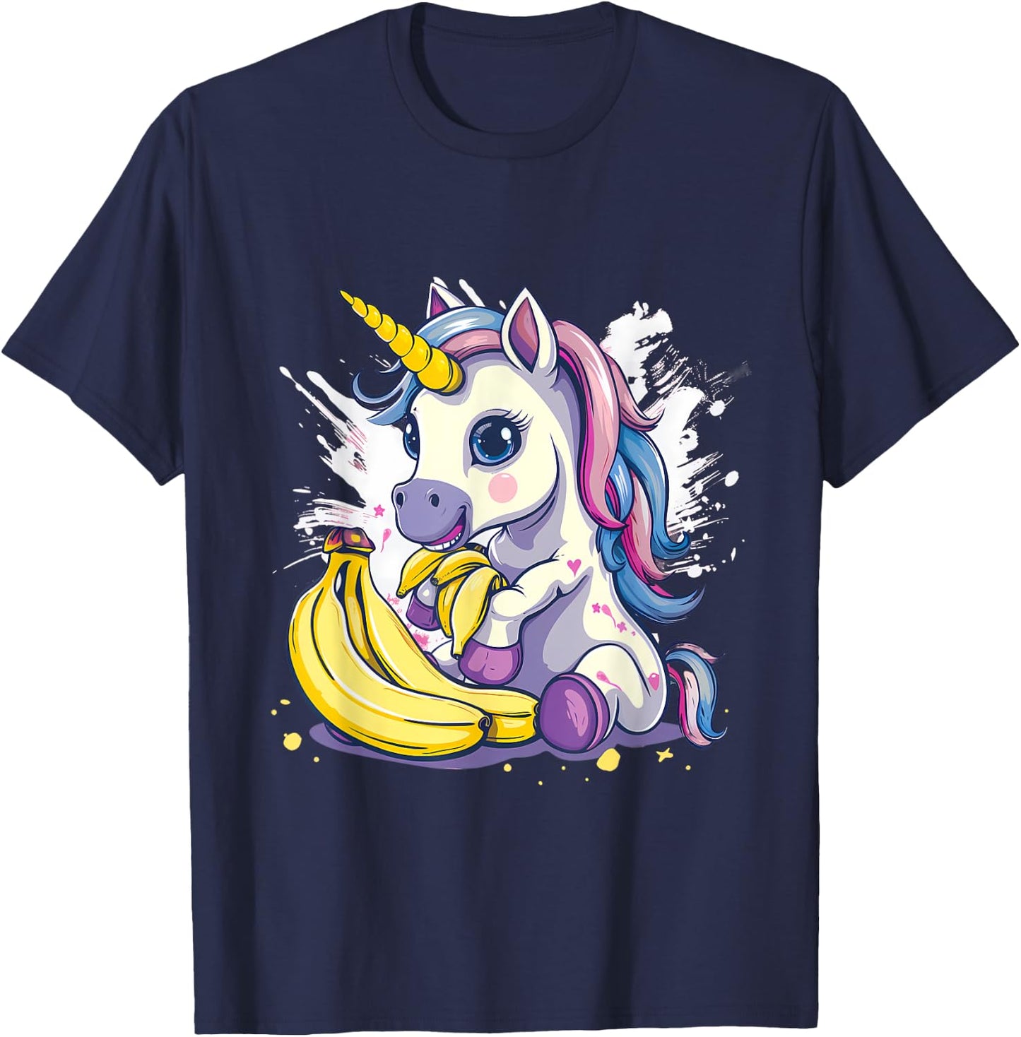 Banana Unicorn Watercolor Animal Art Drawing Banana Fruit T-Shirt - T-Shirt | Navy