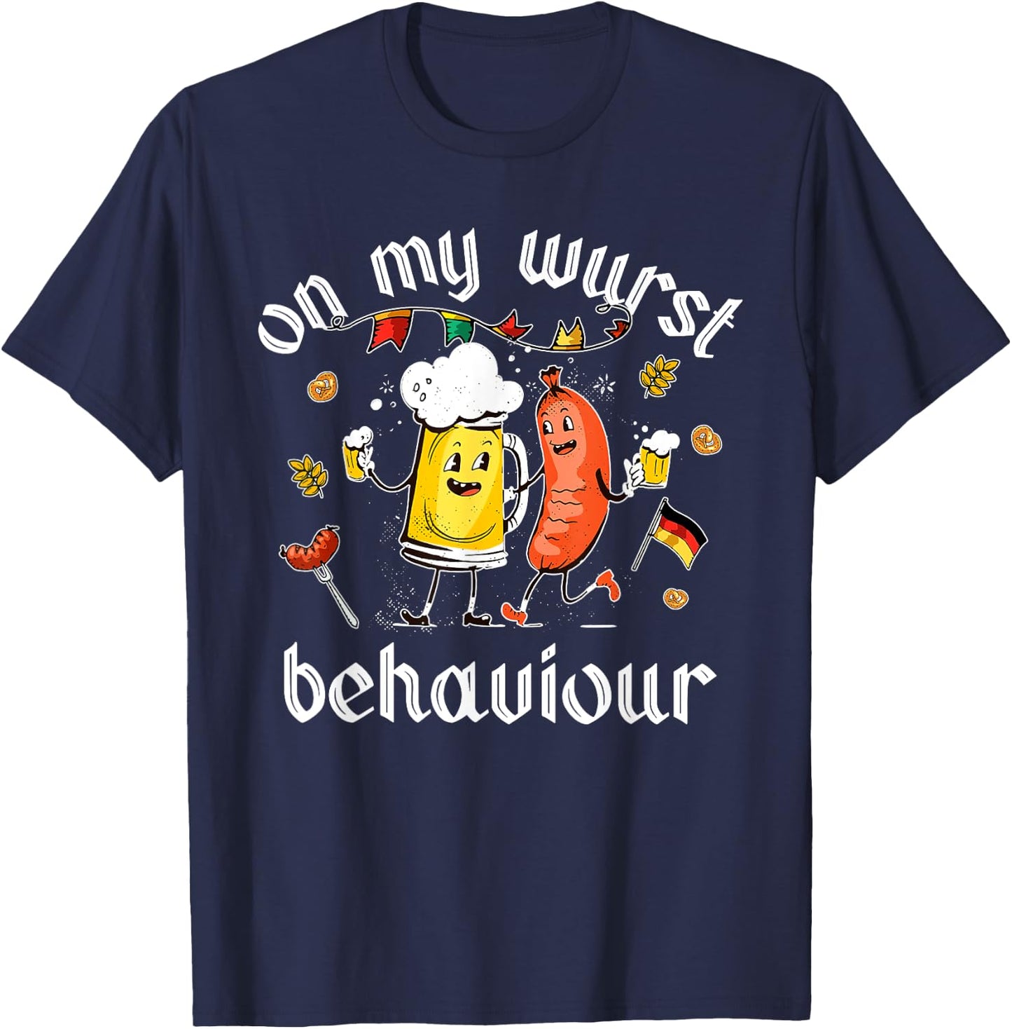 On My Wurst Behavior Funny Bratwurst German Oktoberfest T-Shirt - T-Shirt | Navy