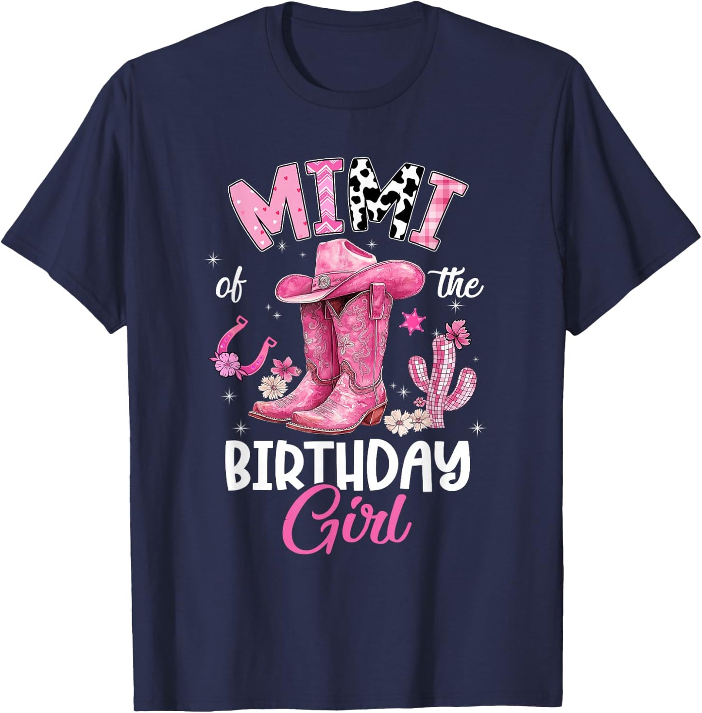 Mimi of The Birthday Girl Pink Cowgirl Western Cow Girl T-Shirt - T-Shirt | Navy