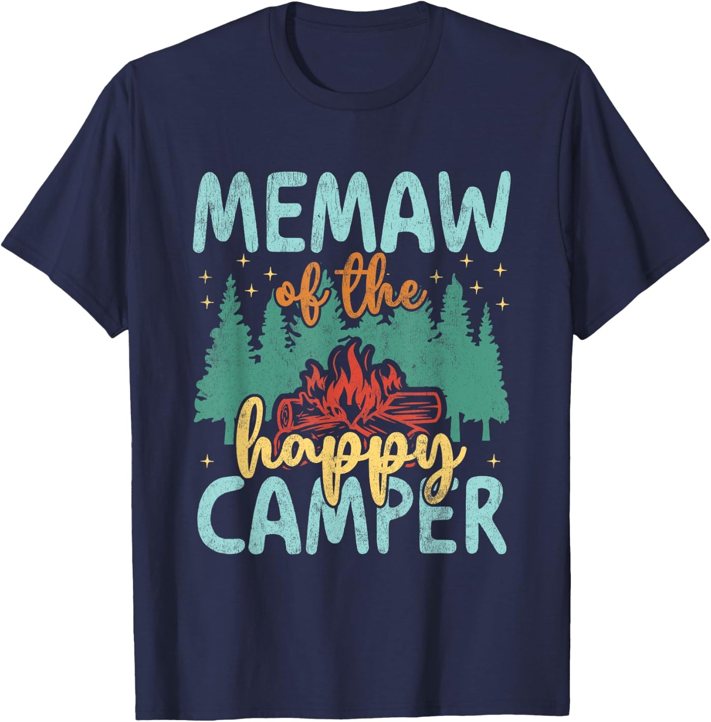 Memaw of Happy Camper 1st Birthday Party Retro Memaw T-Shirt - T-Shirt | Navy