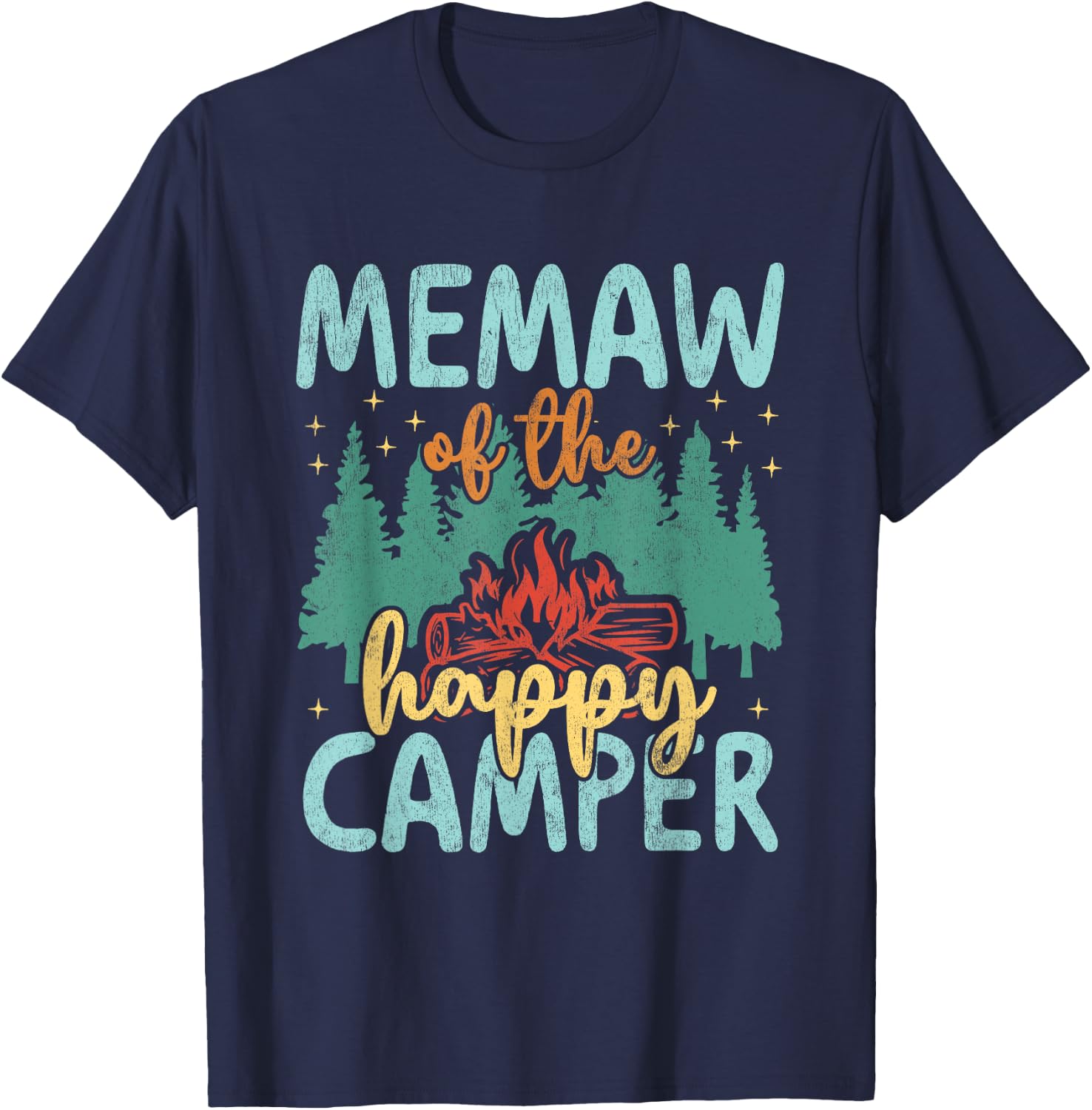 Memaw of Happy Camper 1st Birthday Party Retro Memaw T-Shirt - T-Shirt | Navy