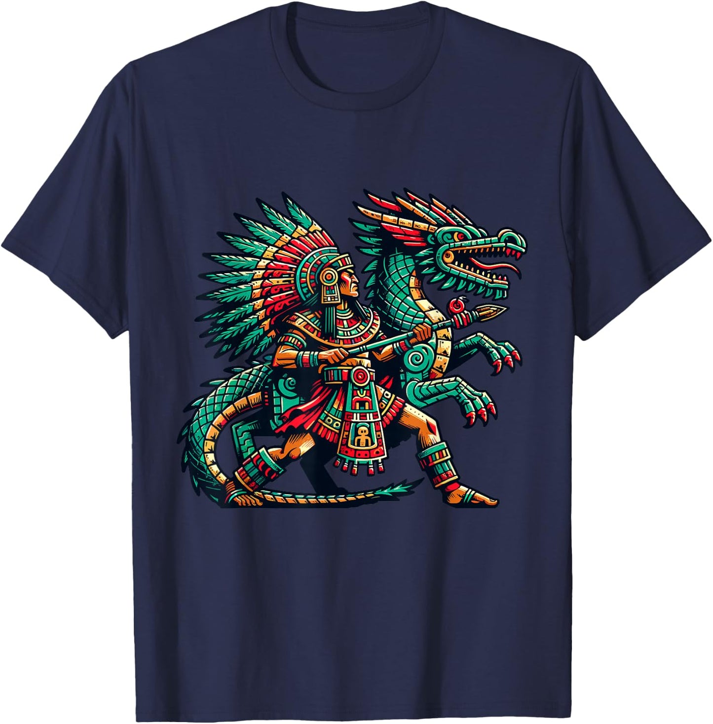 Aztec Dragon Warrior Quetzalcoatl T-Shirt - T-Shirt | Navy
