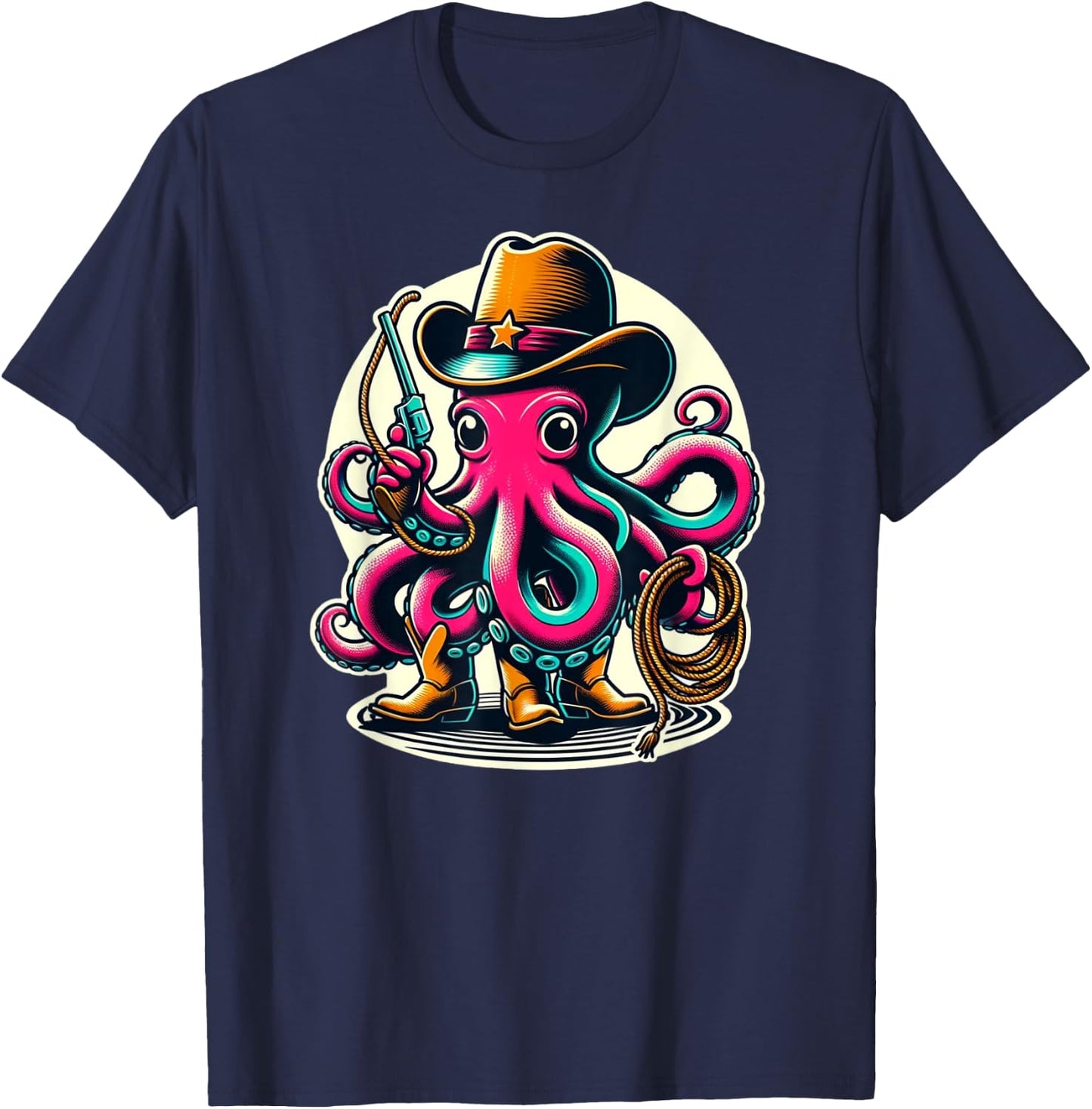 Cowboy Octopus Wild West Adventure T-Shirt - T-Shirt | Navy