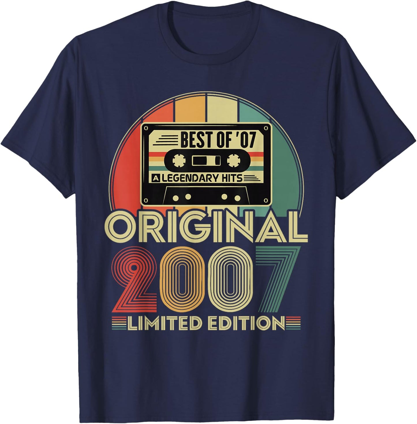 Original 2007 Vintage Birthday 18 Years Boys and Girls , Black, S T-Shirt - T-Shirt | Navy