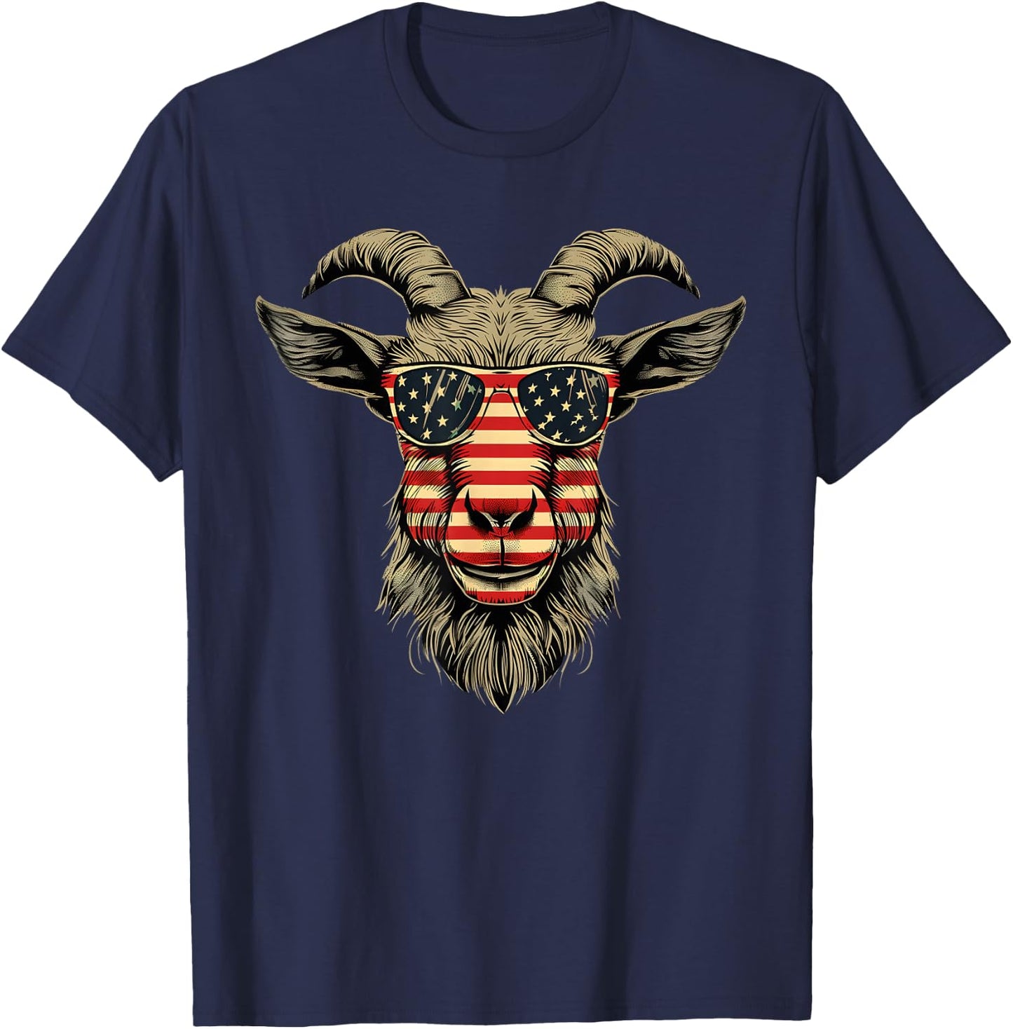 Cool Goat with Sunglasses and USA Flag Girls Kids Men T-Shirt - T-Shirt | Navy