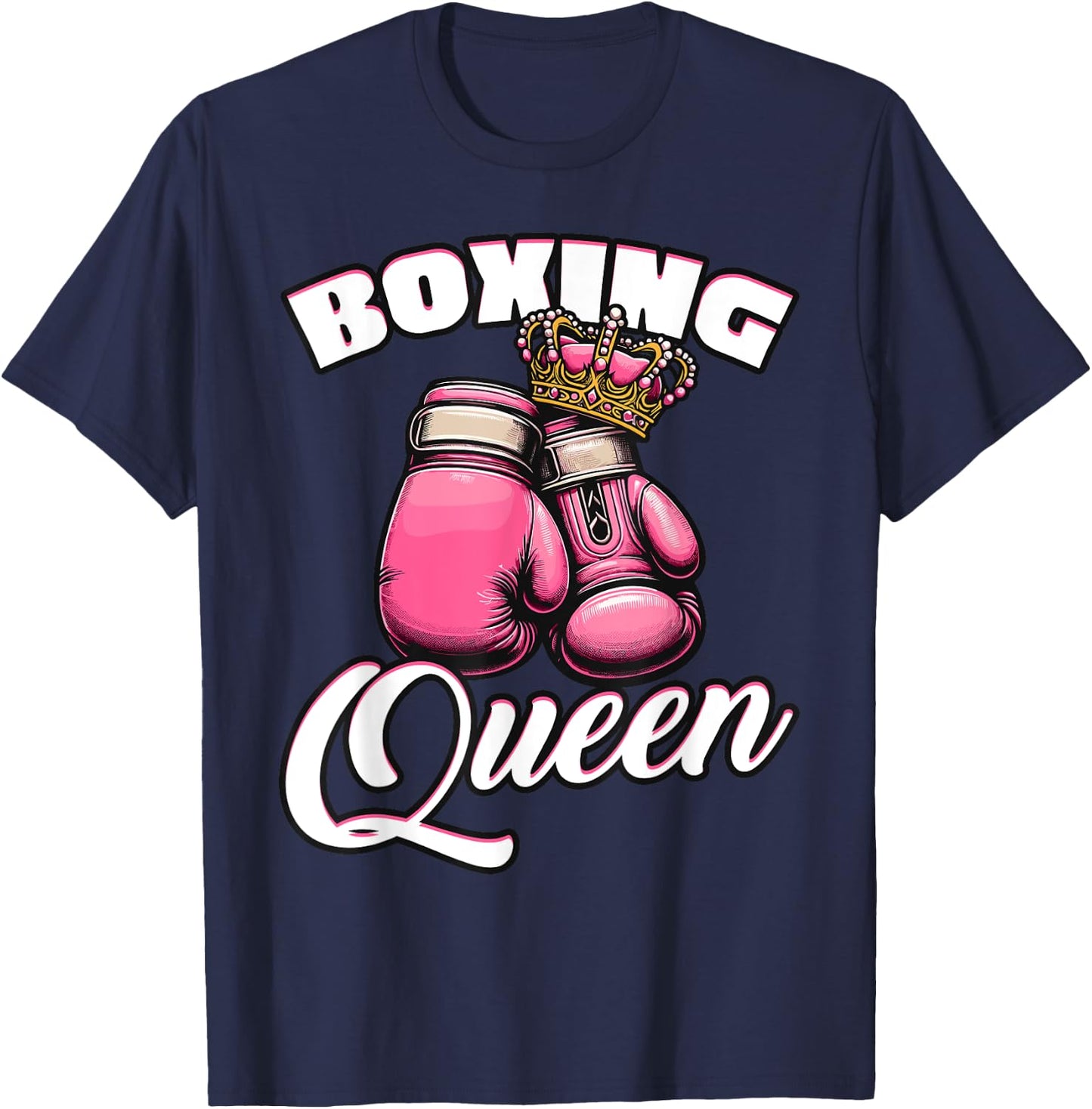 Pink Gloves Crown Boxing Lover T-Shirt - T-Shirt | Navy