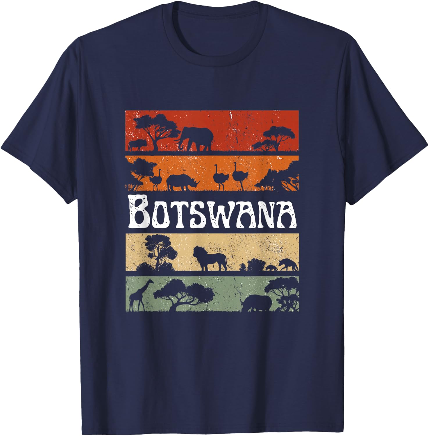 Retro Africa Botswana Safari Travel Botswana Tour T-Shirt - T-Shirt | Navy