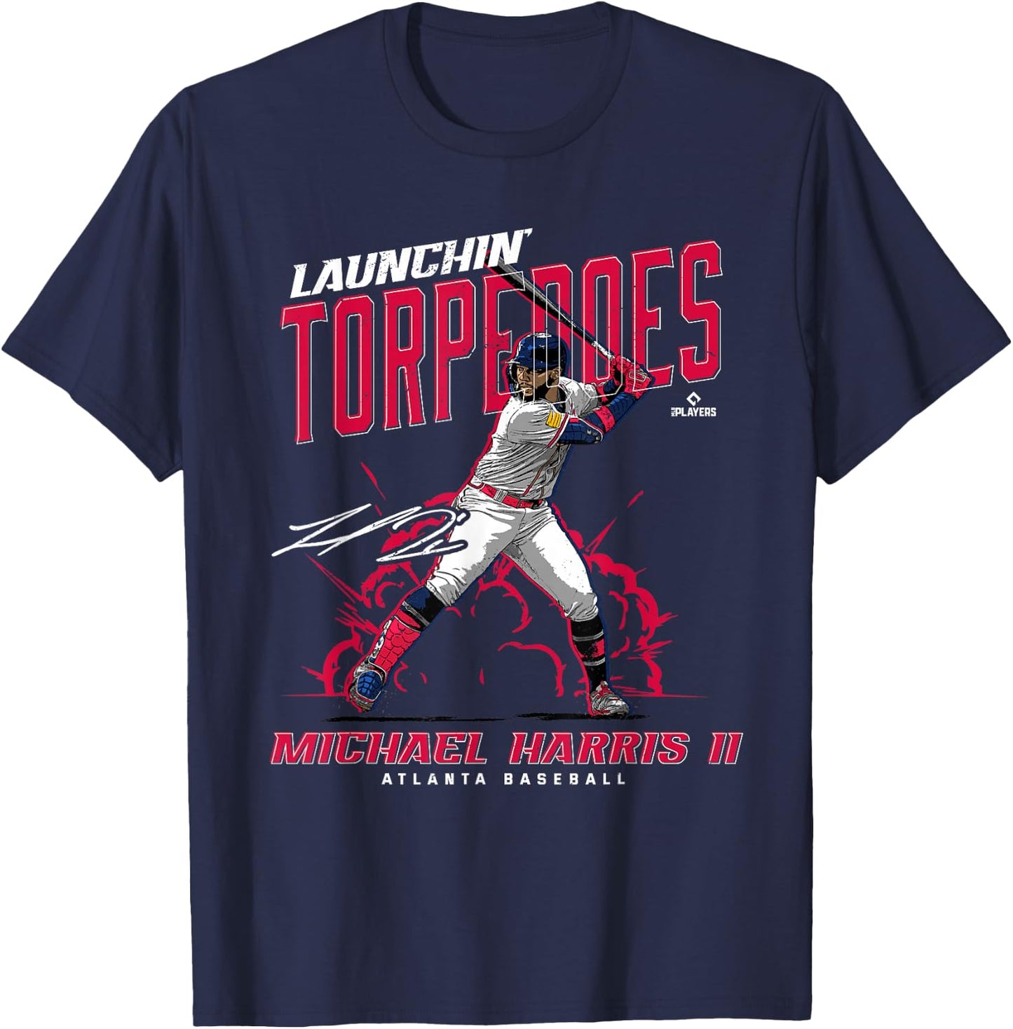 Launchin' Torpedoes Michael Harris II Atlanta Baseball MLBPA T-Shirt - T-Shirt | Navy