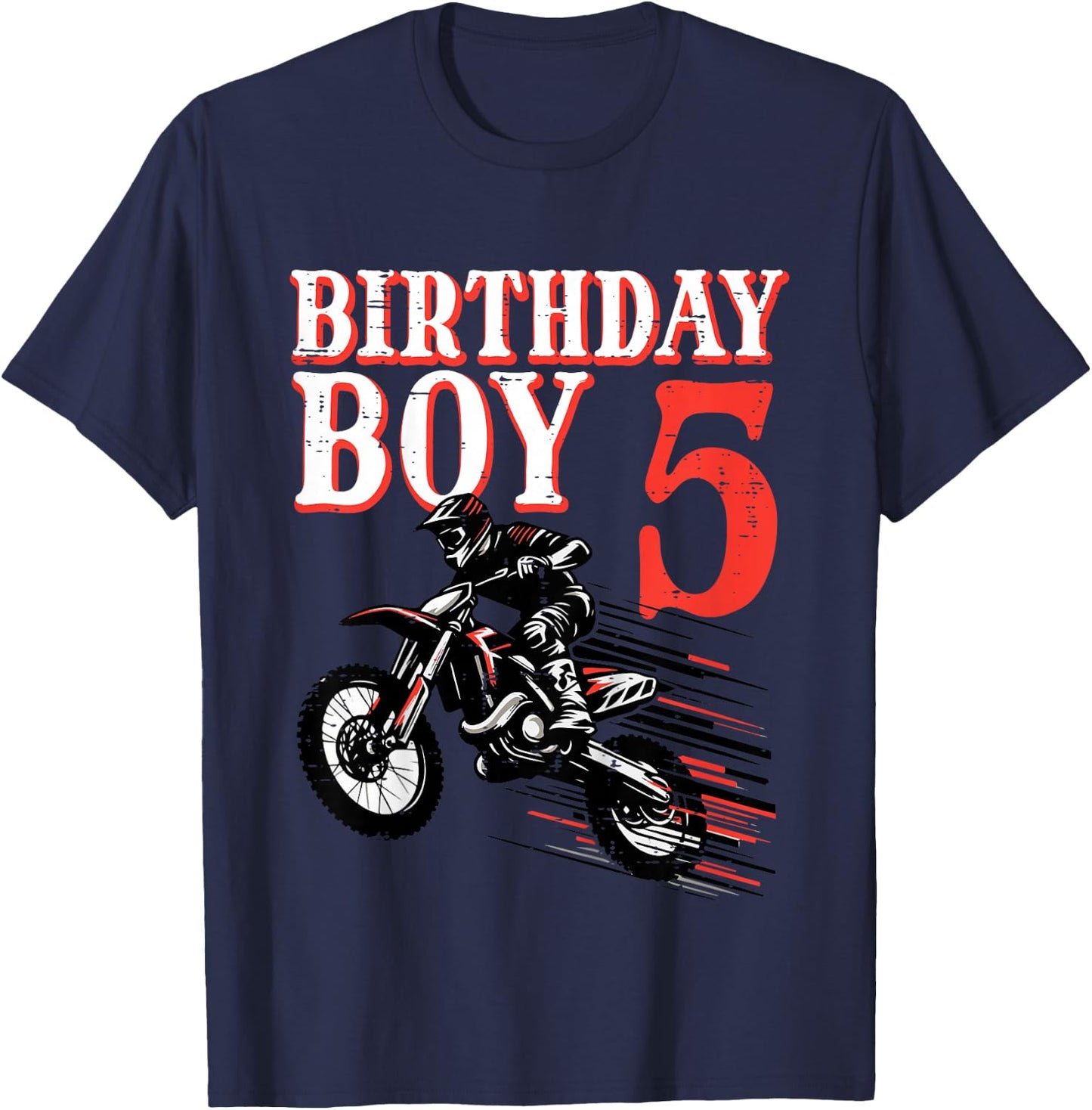 Kids Birthday Boy 5 Motorcycle 5th Bday Biker Rider Boys Kids T-Shirt - T-Shirt | Navy