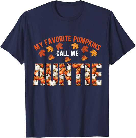 My Favorite Pumpkins Calls Me Auntie Funny Auntie Halloween T-Shirt - T-Shirt | Navy