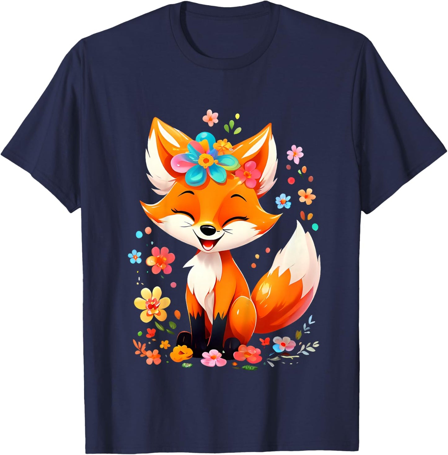 Kids Fox Gifts Cute Fox Cute Animal Cute Girls Boys , black T-Shirt - T-Shirt | Navy