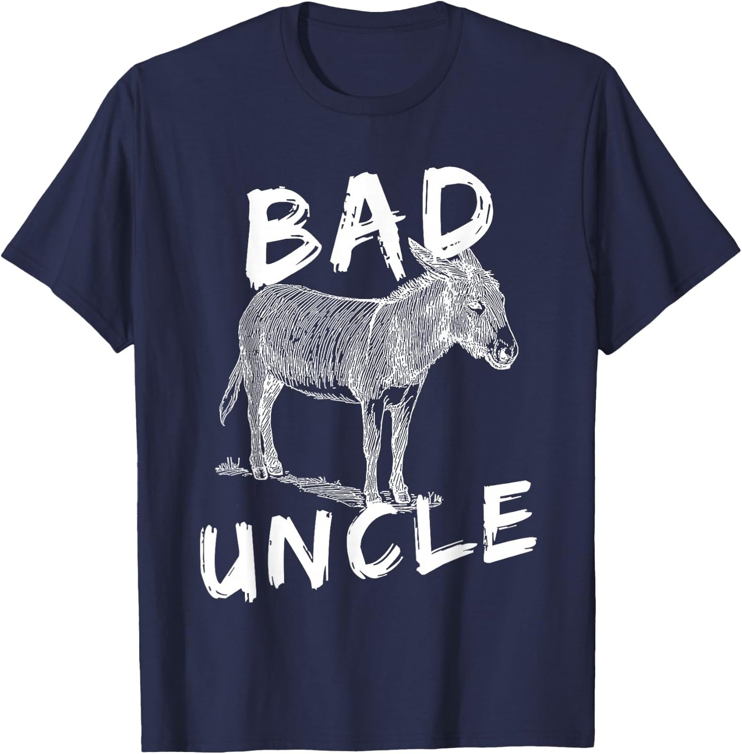Bad Ass Uncle Donkey Graphic Design Hand Drawn Donkey Art T-Shirt - T-Shirt | Navy