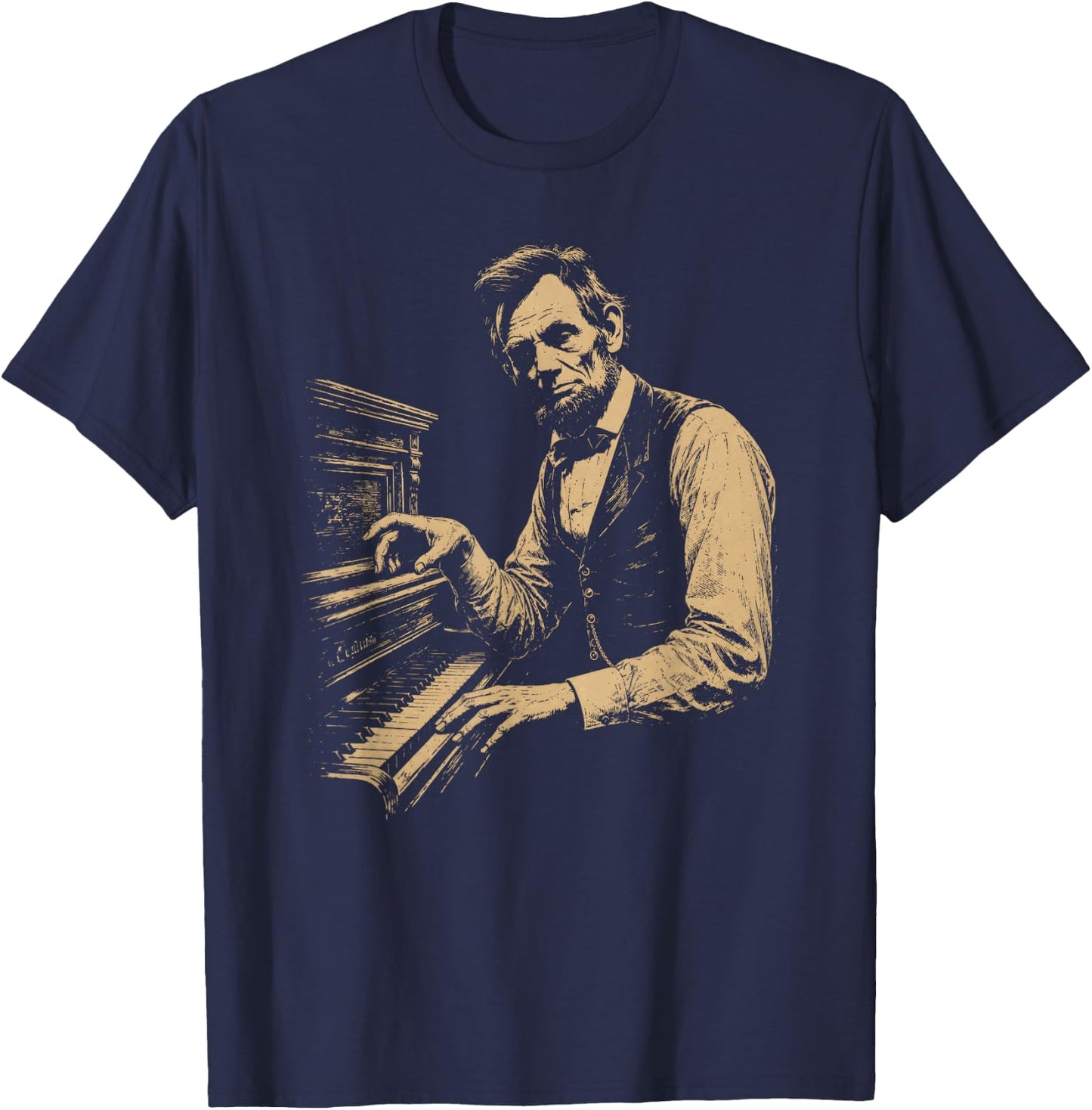 Abraham Lincoln Playing The Piano Funny Pianist Music Humor T-Shirt - T-Shirt | Navy