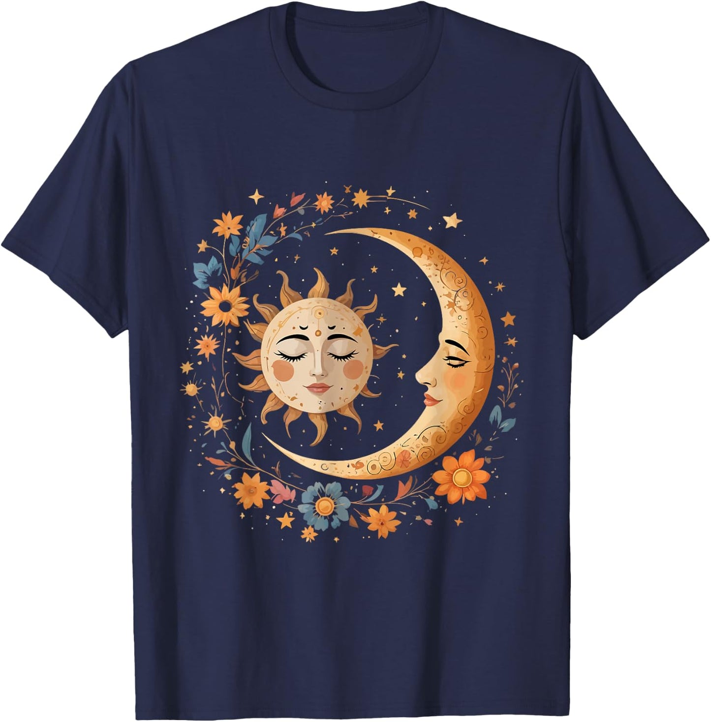 Vintage Celestial Sun Moon Boho Shirt Mystic Astrology Lover T-Shirt - T-Shirt | Navy