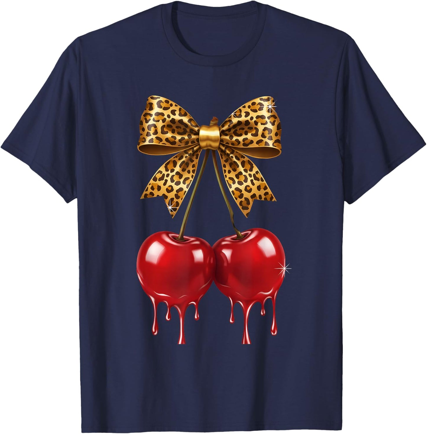 Cherry Bow Coquette Red Cherries Fruits T-Shirt - T-Shirt | Navy