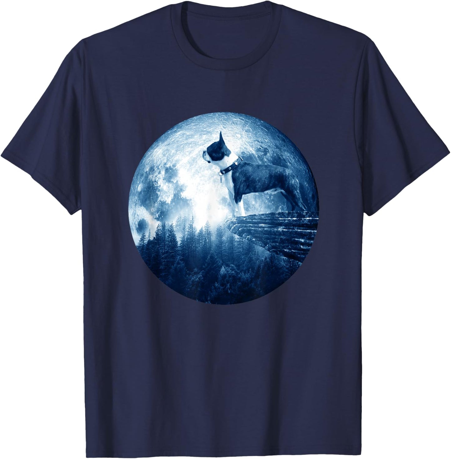 Boston Terrier Dog Moon Dog Mom Dad Women Men Dog Lovers T-Shirt - T-Shirt | Navy