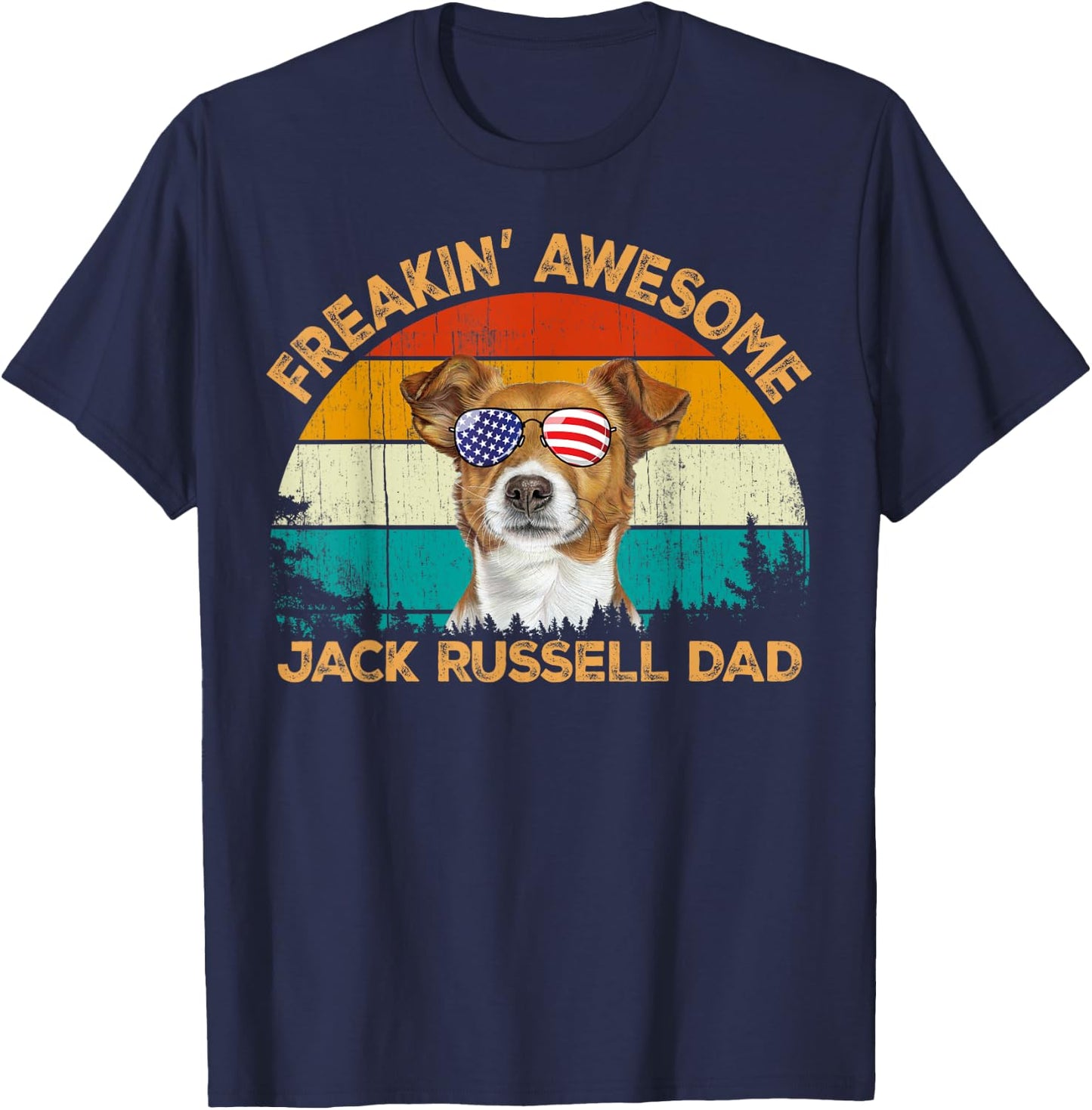 Vintage Retro Usa Flag Freaking JackRussell Terrier Dad T-Shirt - T-Shirt | Navy