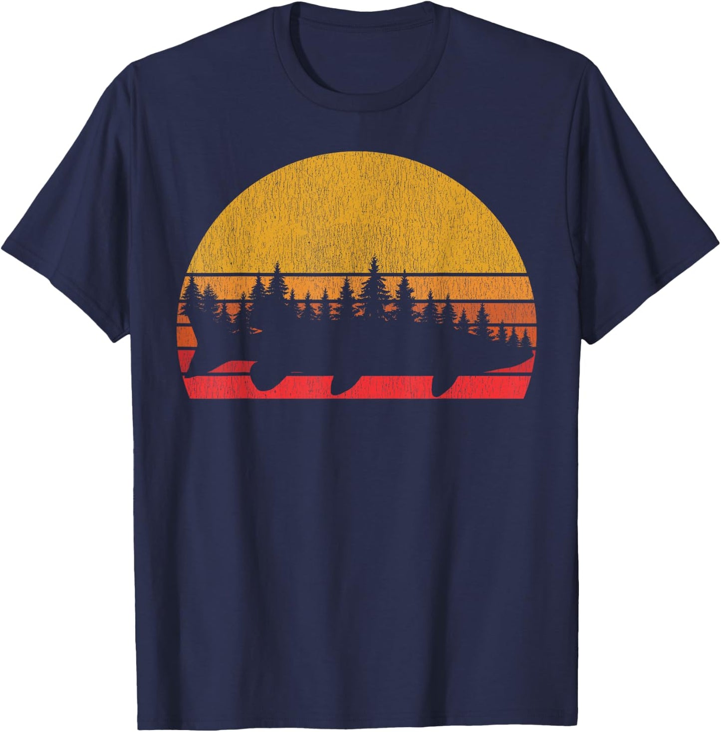 Musky Fishing Retro Muskie Forest Treeline - Fisherman T-Shirt - T-Shirt | Navy