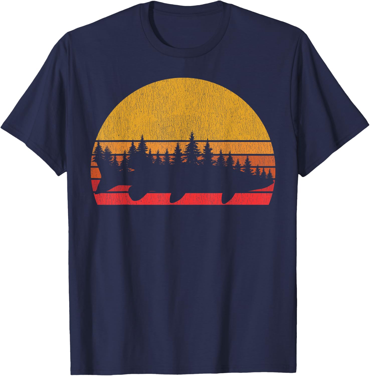 Musky Fishing Retro Muskie Forest Treeline - Fisherman T-Shirt - T-Shirt | Navy
