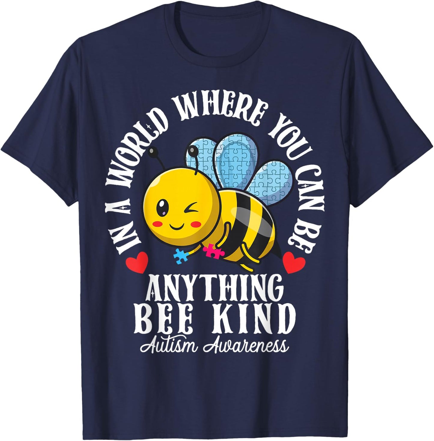 Funny Autism Awareness Bee Kind Autistic Cute Autism Be Kind T-Shirt - T-Shirt | Navy