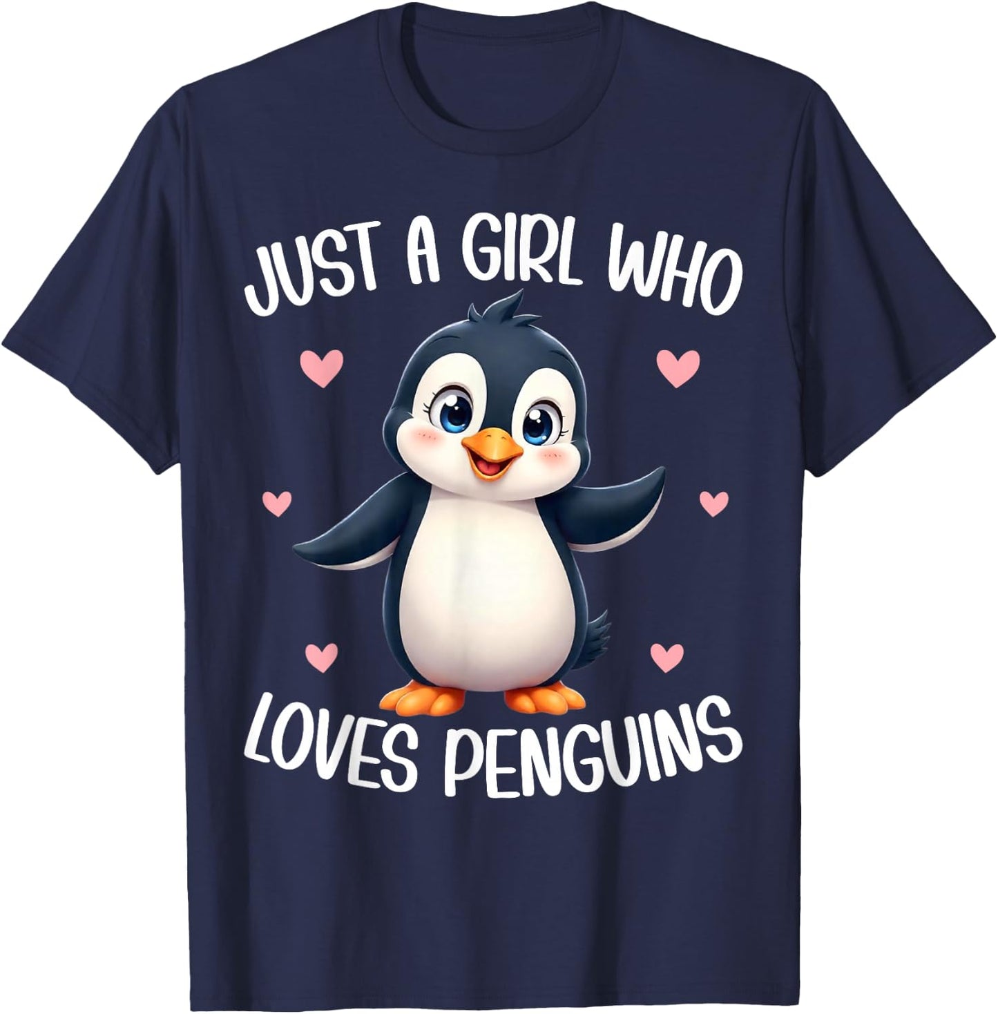 Just A Girl Who Loves Penguins Kids Girls Cute Penguin Lover T-Shirt - T-Shirt | Navy