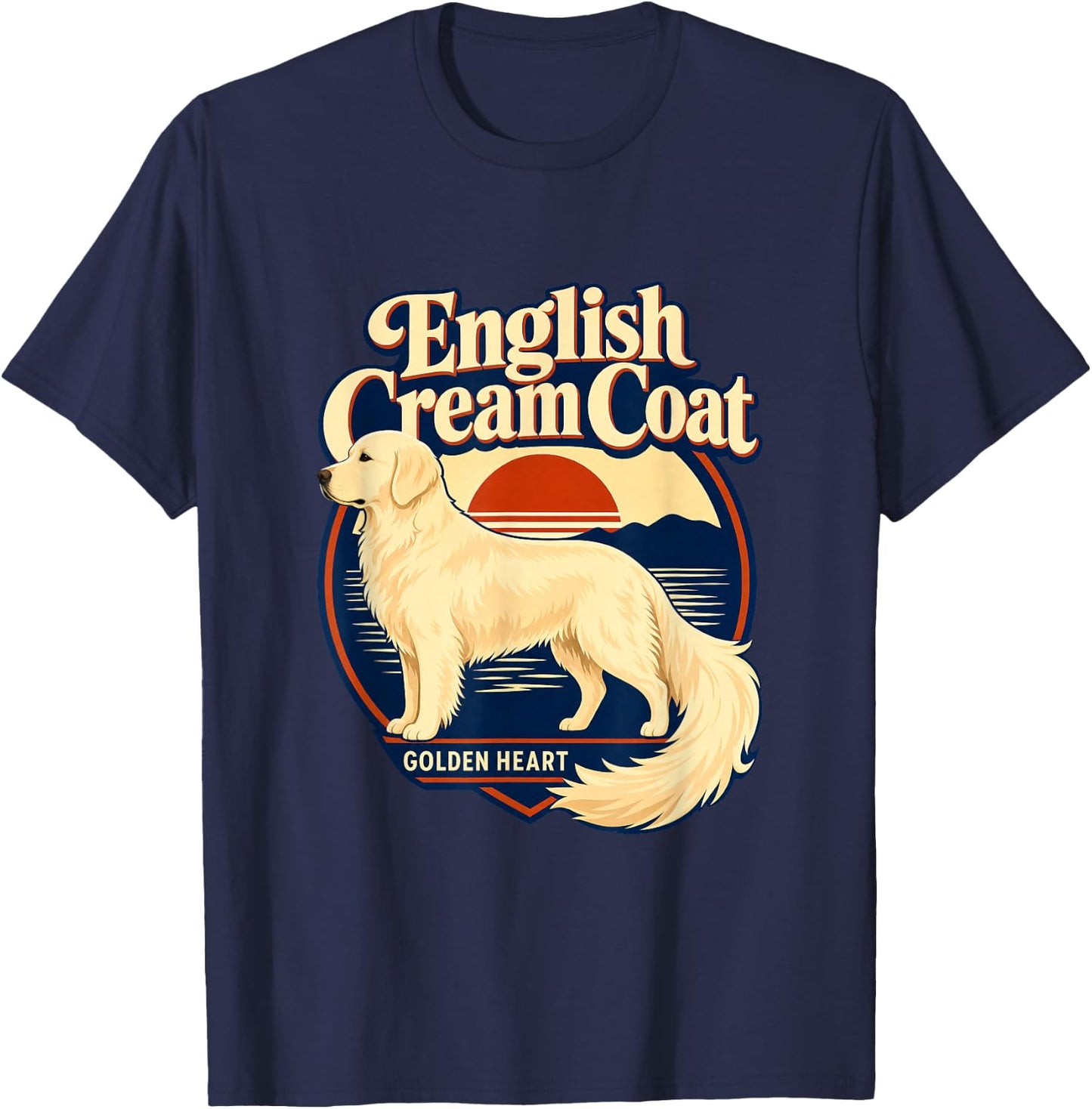 English Cream Golden Retriever, Golden Heart T-Shirt - T-Shirt | Navy