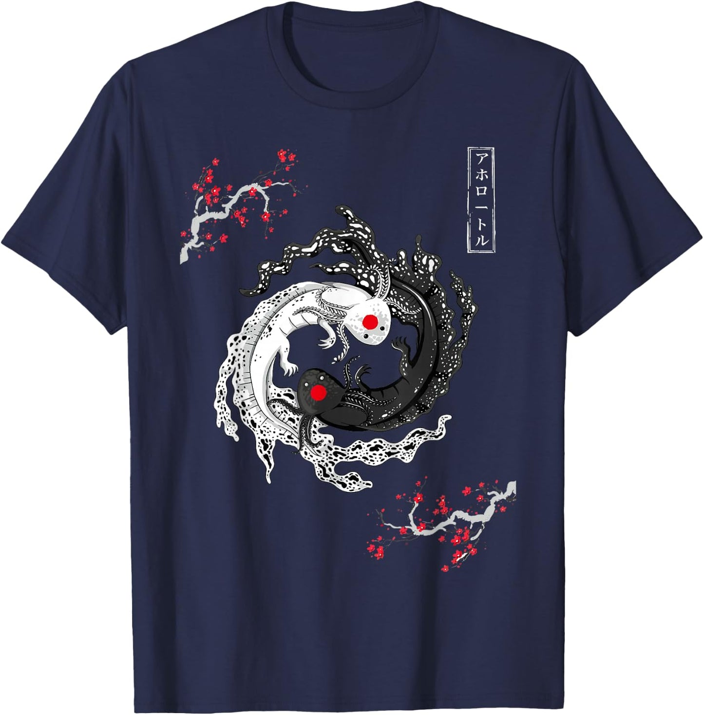 Axolotls Yin Yang Japanese Art Anime Graphic Axolotl Lover T-Shirt - T-Shirt | Navy
