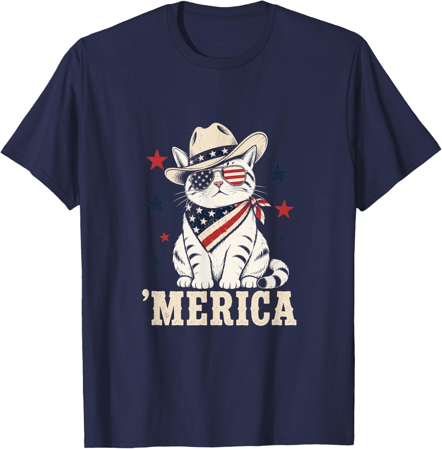USA Merica Cat 4th of July Funny Patriotic T-Shirt - T-Shirt | Navy