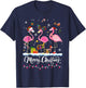 Merry Christmas Hat Santa Flamingo Light Christmas Snow T-Shirt - T-Shirt | Navy