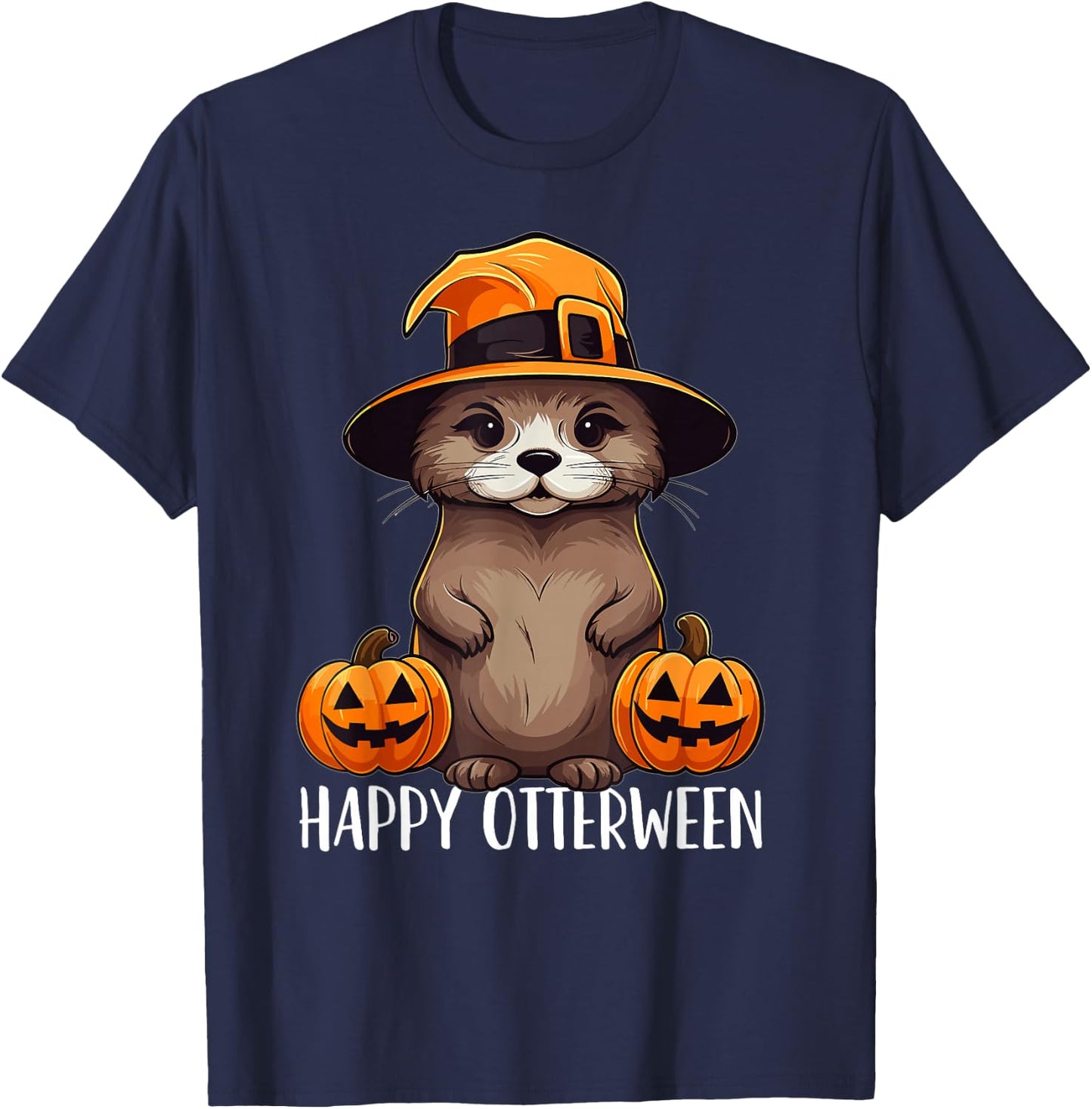 Happy Otterween Cute Sea Otter Halloween Hat Costume Kids T-Shirt - T-Shirt | Navy