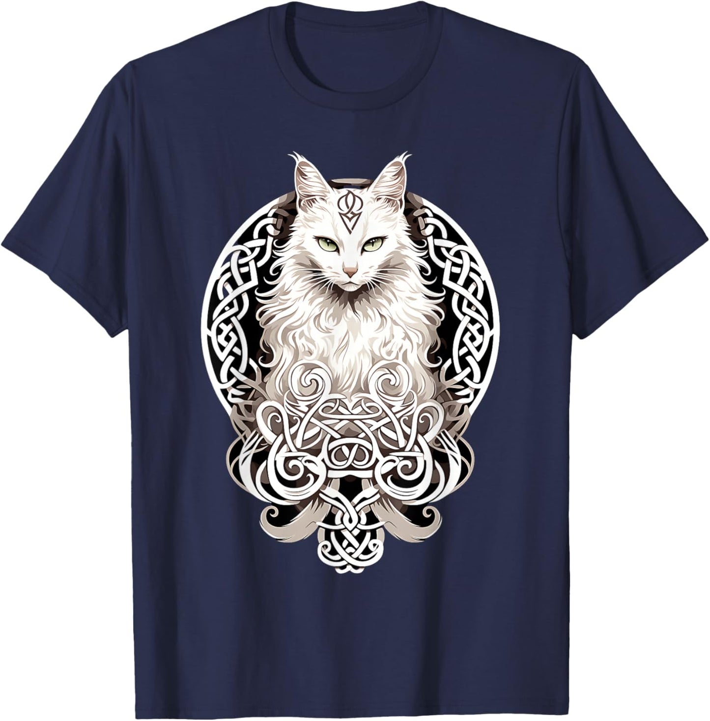 Celtic Knot Cat Wiccan Wicca Animal Pagan Nordic Witch , Black, S T-Shirt - T-Shirt | Navy