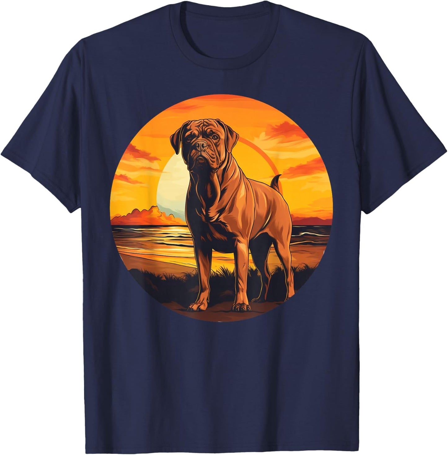 Retro Vintage Dogue de Bordeaux Dog Sunset French Mastiff T-Shirt - T-Shirt | Navy