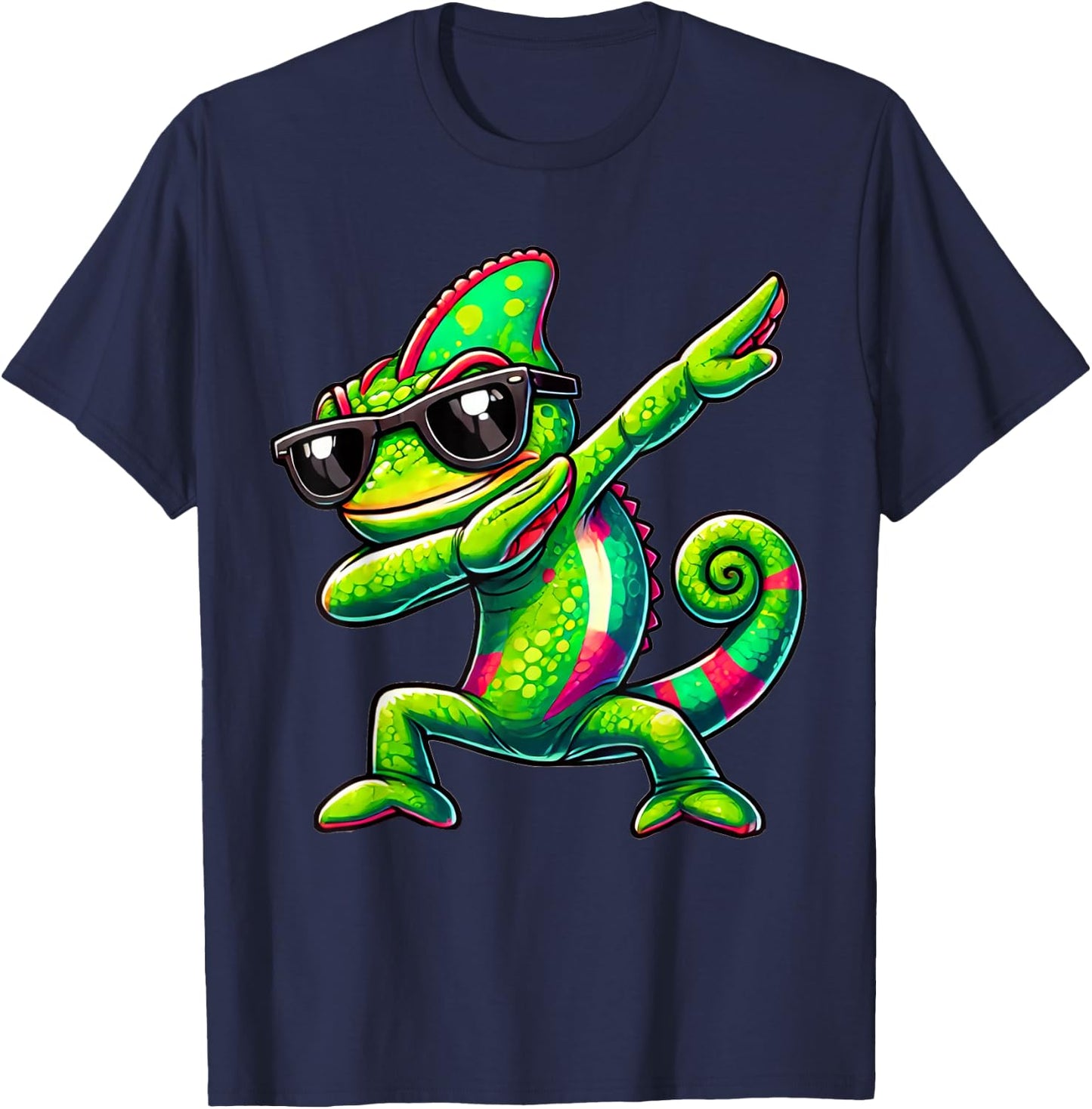 Dabbing Chameleon Funny Chameleon Gift Chameleon , black T-Shirt - T-Shirt | Navy