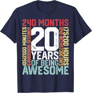 20 years of being Awesome Months weeks days special birthday T-Shirt - T-Shirt | Navy