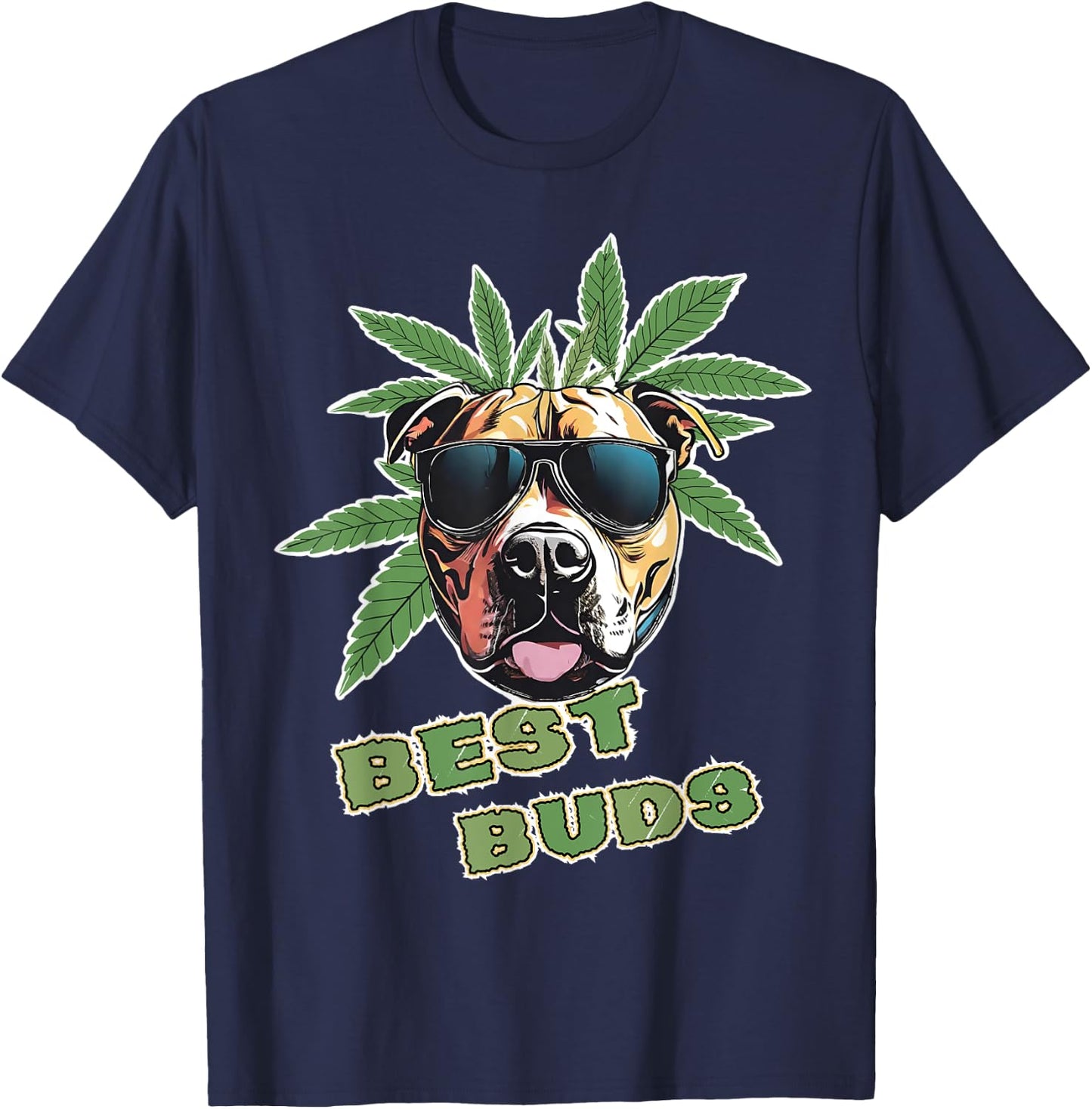Best Buds Funny Weed Pitbull Dog Marijuana Women T-Shirt - T-Shirt | Navy