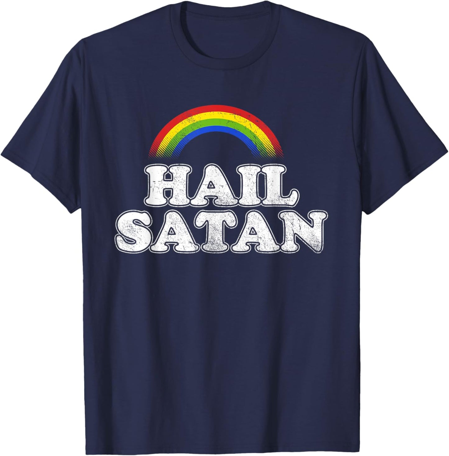 Hail Satan Funny Ironic Rainbow T-Shirt - T-Shirt | Navy