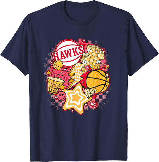 NBA Atlanta Hawks Psychedelic Basketball Collage T-Shirt - T-Shirt | Navy