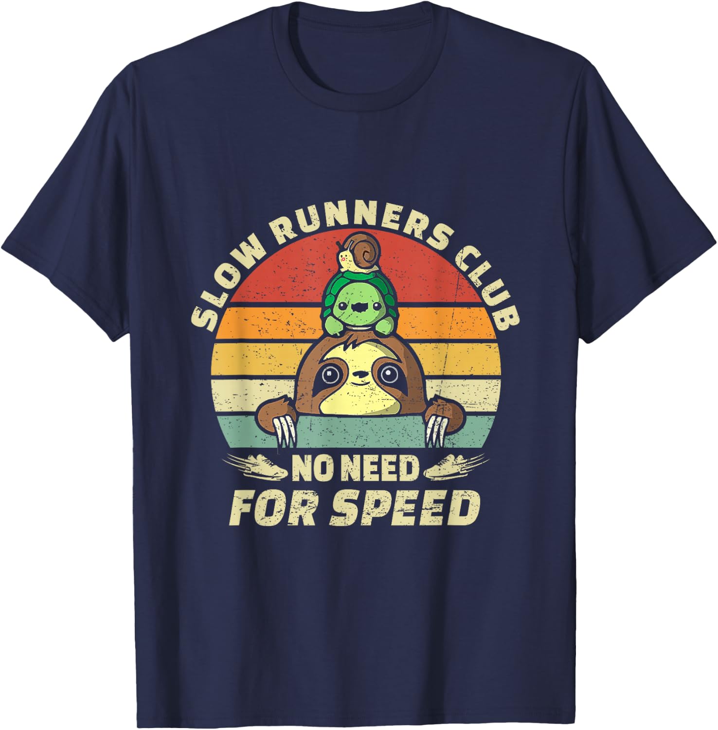 Vintage Retro Funny Sloth Running Team Slow Runners Club T-Shirt - T-Shirt | Navy